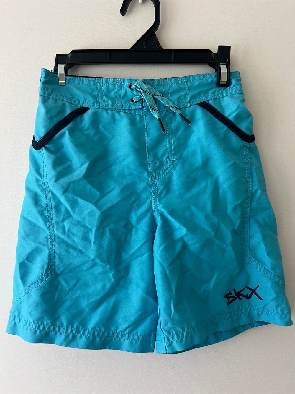 Saxx Bright Turquoise Kids Swim Trunks with Navy Trim
